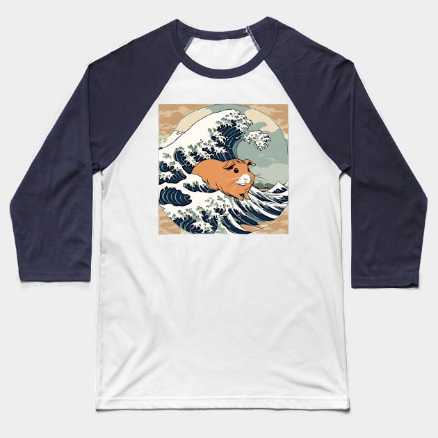 Vintage Brown American Guinea Pig in the Great Wave Baseball T-Shirt by DaysuCollege